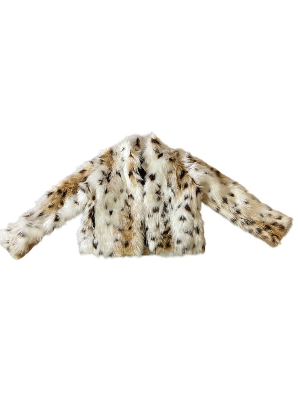 NWT Urban Way Cropped Faux Fur Leopard Print White Tan Black Jacket Small